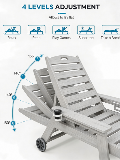 HDPE outdoor chaise lounge chair with adjustable backrest by HouseOfZazla in wood finish on Tampa Home & Garden Store