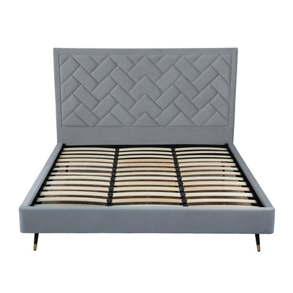 Bed Crosby upholstered with light gray chevron quilted headboard and slats HouseOfZazla on Tampa Home & Garden Store