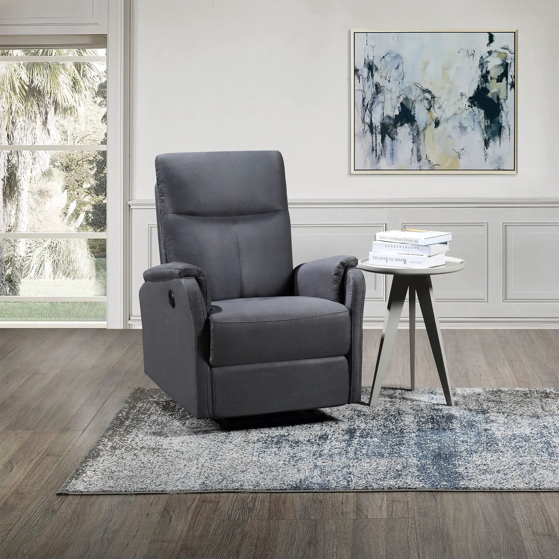 Gray upholstered power recliner chair with easy-control lever for living room comfort on Tampa Home & Garden Store