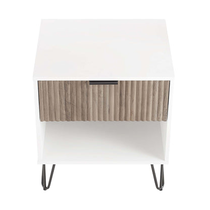 Fluted Nightstand with Drawer gray/white, wood front, black hairpin legs by HouseOfZazla on Tampa Home & Garden Store