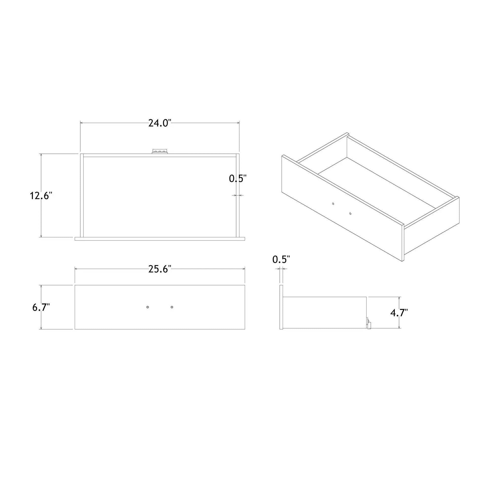 Charlston dresser with LED blueprint by Unique Piece Furniture showing 25.6in width on Tampa Home & Garden Store