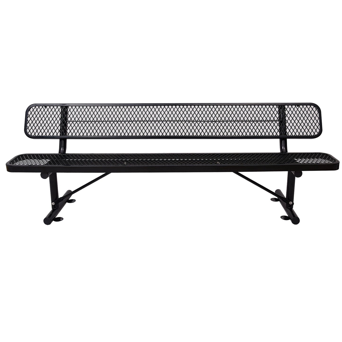 6' Outdoor Steel Bench with Backrest by HouseOfZazla, black powder-coated metal on Tampa Home & Garden Store