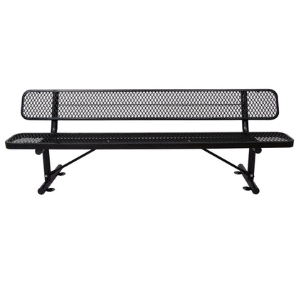 6' Outdoor Steel Bench with Backrest by HouseOfZazla, black powder-coated metal on Tampa Home & Garden Store