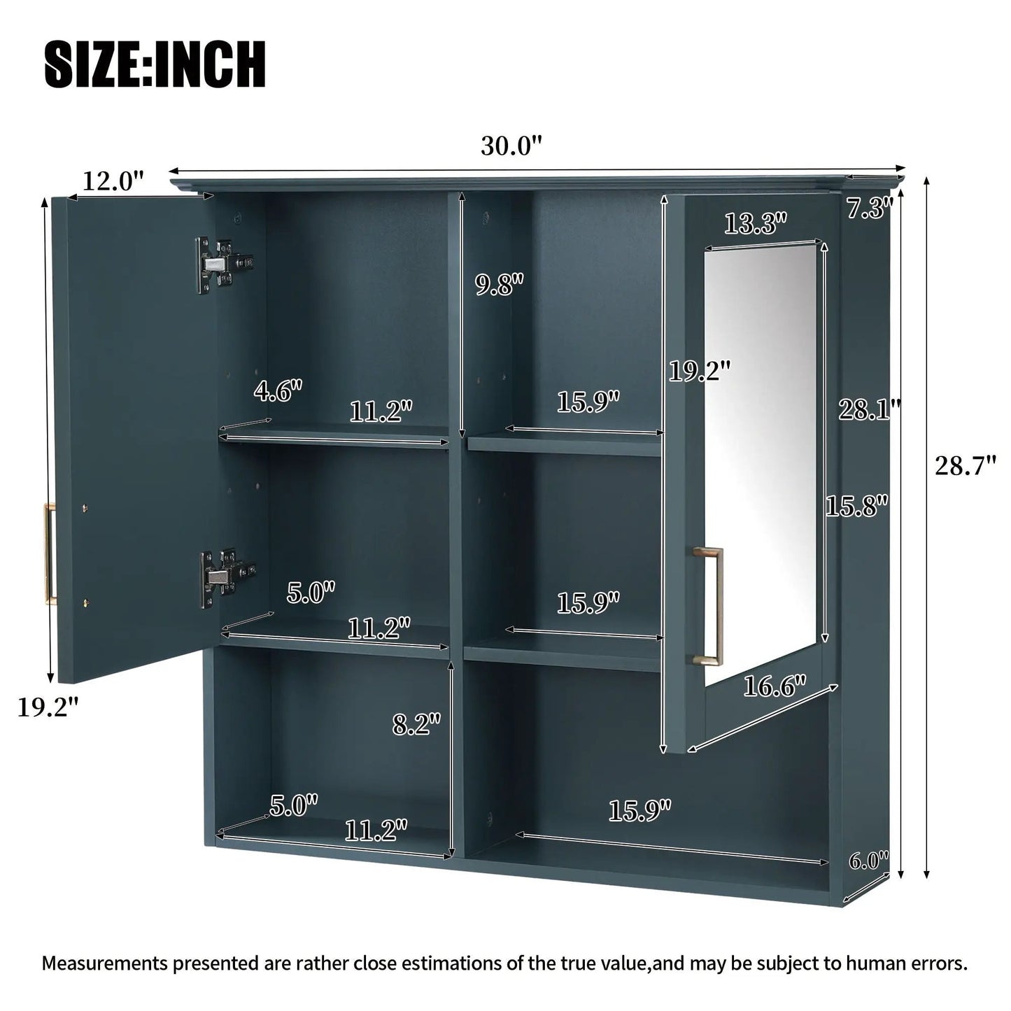 Medicine cabinet 2-in-1 wall-mounted with HD mirror, teal finish and adjustable shelves on Tampa Home & Garden Store