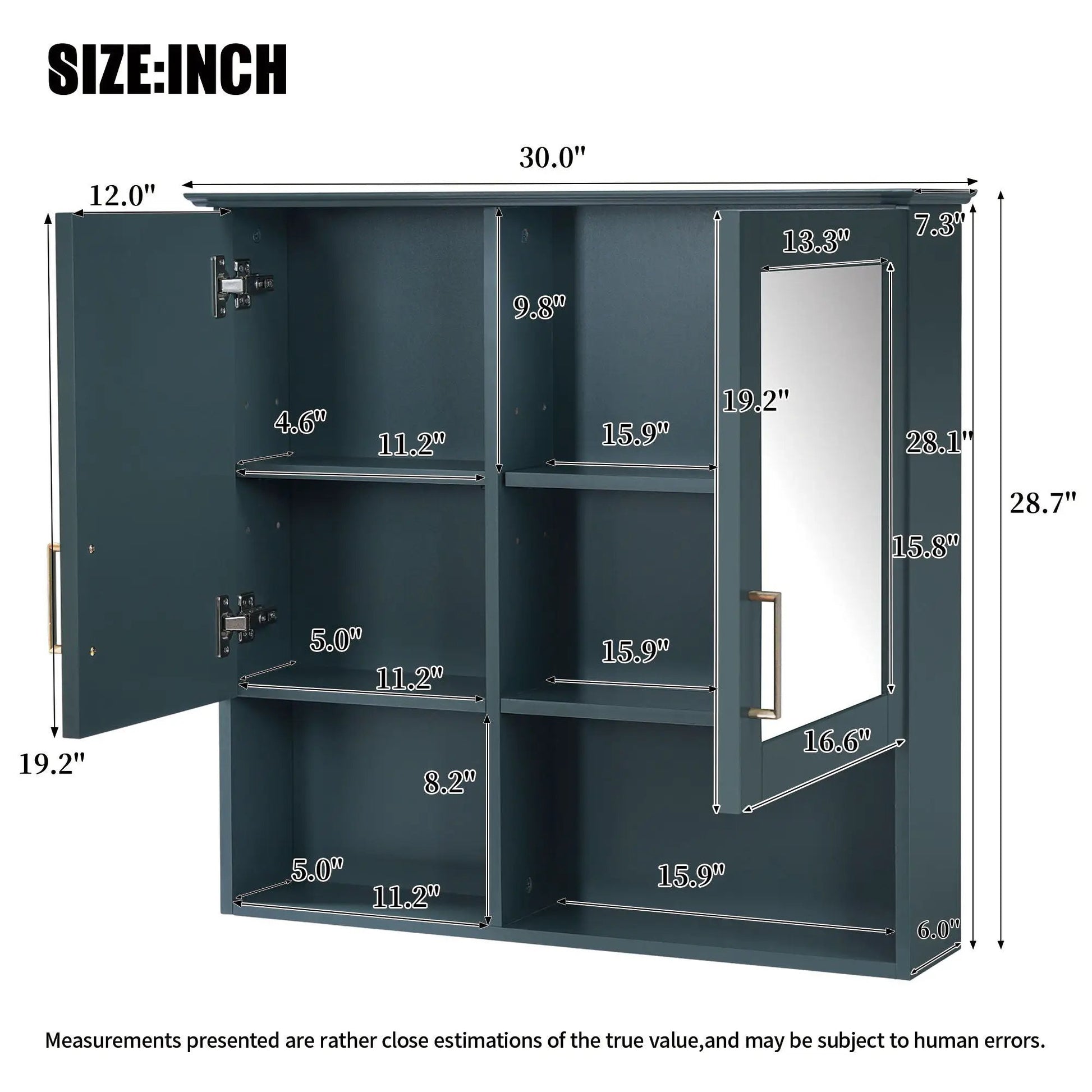 Medicine cabinet 2-in-1 wall-mounted with HD mirror, teal finish and adjustable shelves on Tampa Home & Garden Store