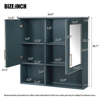 Medicine cabinet 2-in-1 wall-mounted with HD mirror, teal finish and adjustable shelves on Tampa Home & Garden Store