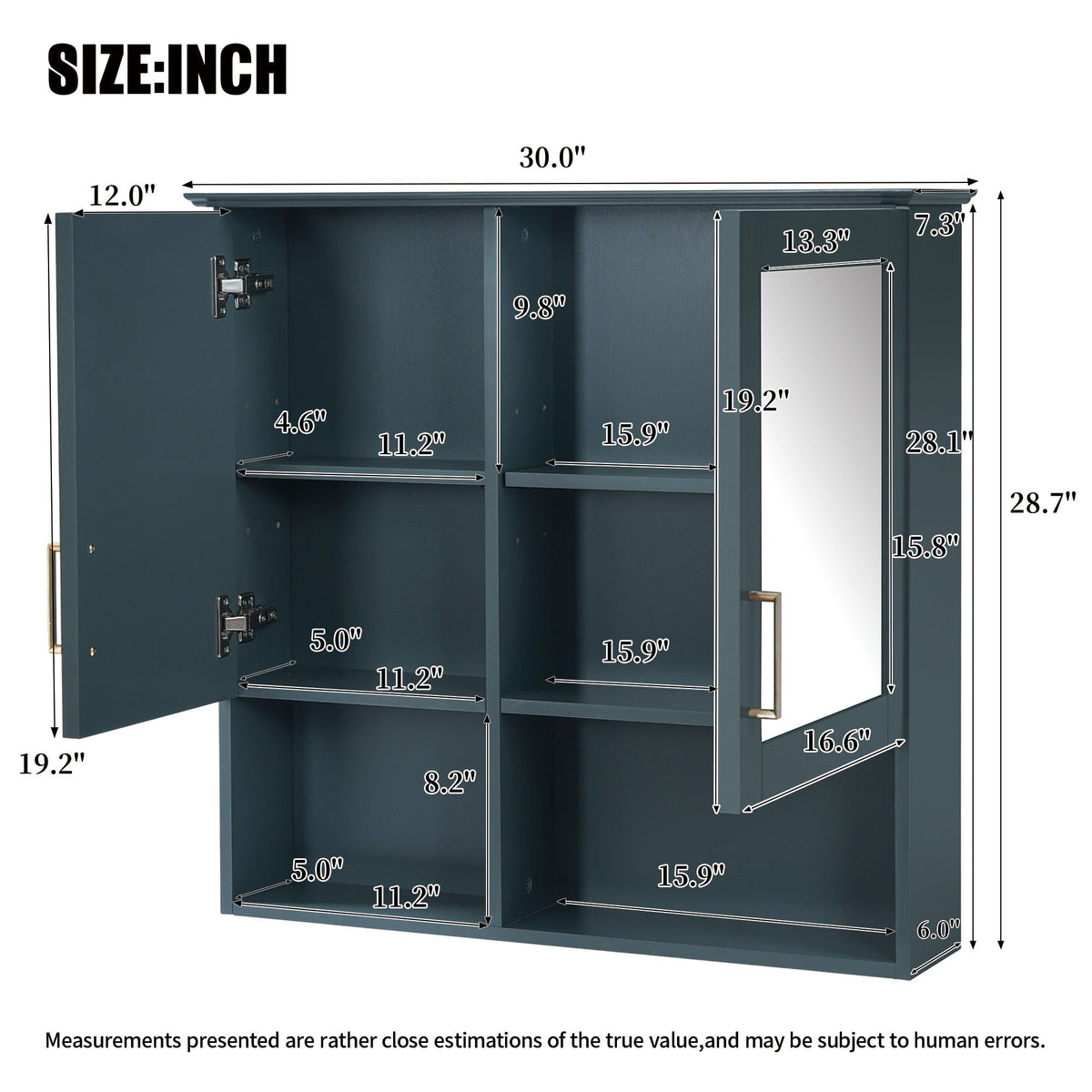 2-in-1 wall-mounted mirror medicine cabinet with adjustable shelves in dark blue by HouseOfZazla on Tampa Home & Garden Store