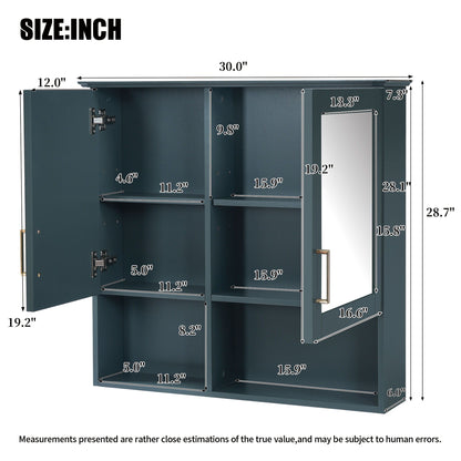 2-in-1 wall-mounted mirror medicine cabinet with adjustable shelves in dark blue by HouseOfZazla on Tampa Home & Garden Store