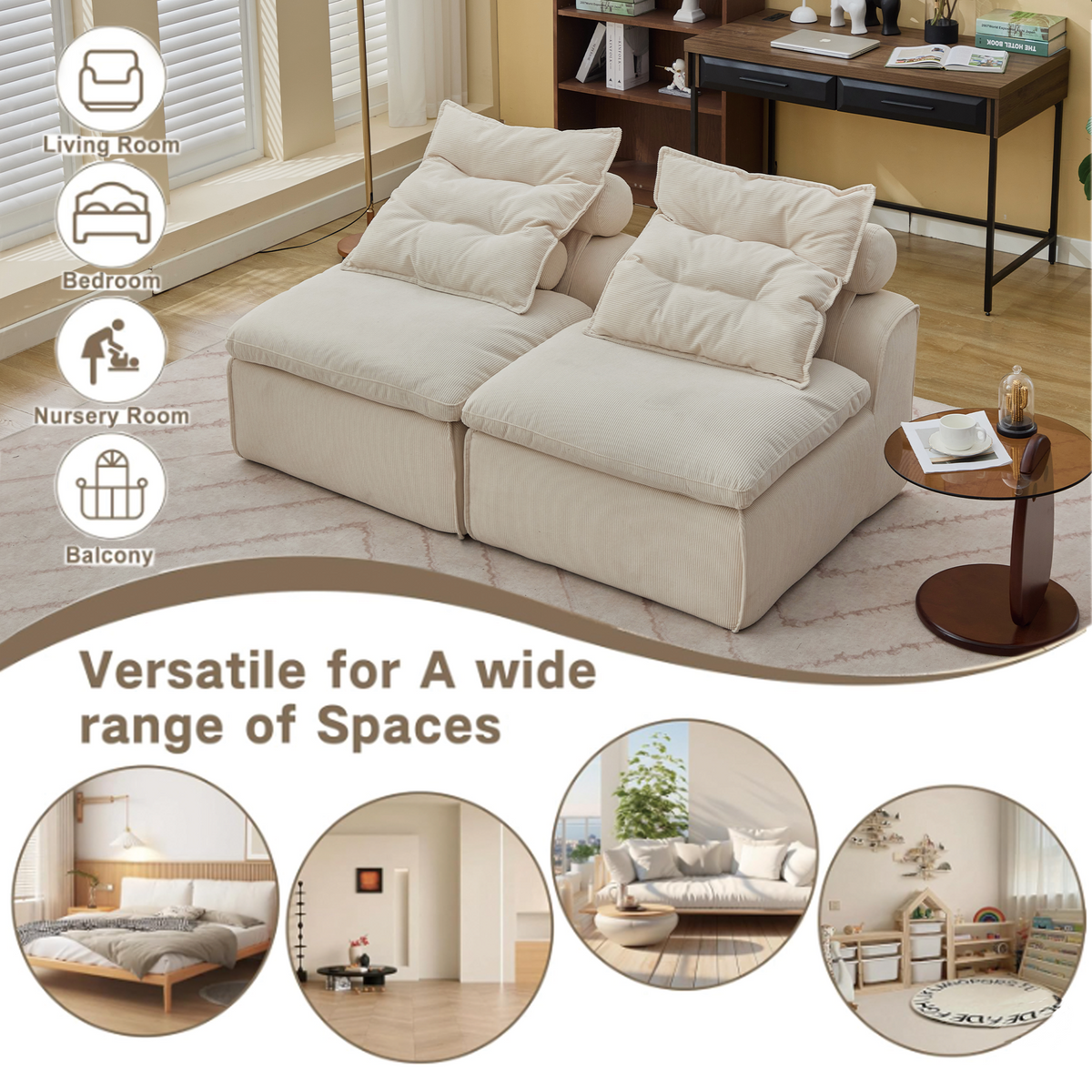 Modular Sofa With Neck and Lumbar Pillows