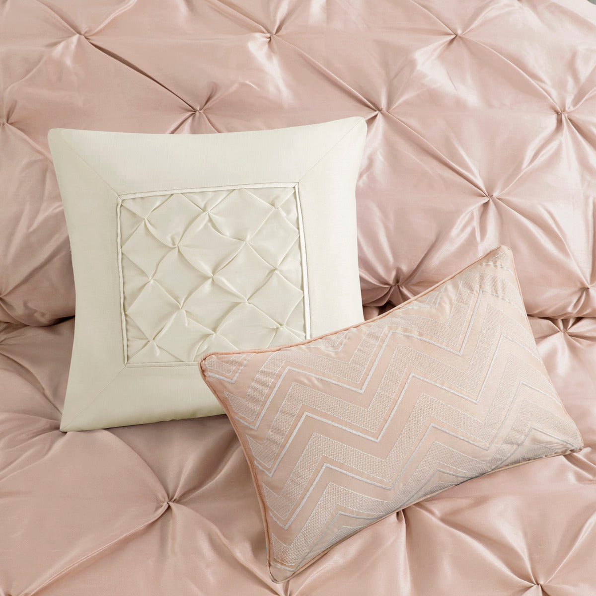 7 Piece Tufted Blush Comforter Set for Cal King