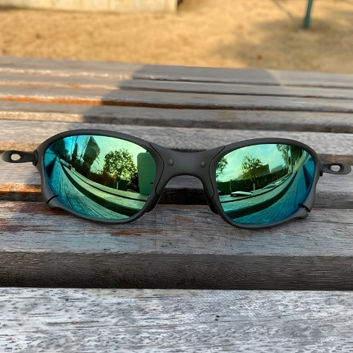 OutdoorPro polarized sport sunglasses black frame with green-blue mirrored lenses by BikerZoneZ on Tampa Home & Garden Store