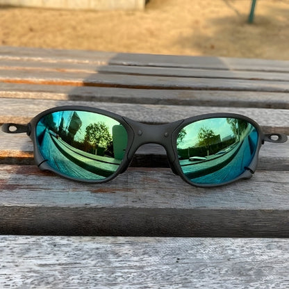 OutdoorPro polarized sport sunglasses black frame with green-blue mirrored lenses by BikerZoneZ on Tampa Home & Garden Store