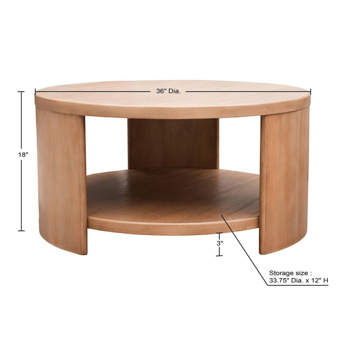 Minimalist round coffee table with shelf storage in natural wood by HouseOfZazla on Tampa Home & Garden Store