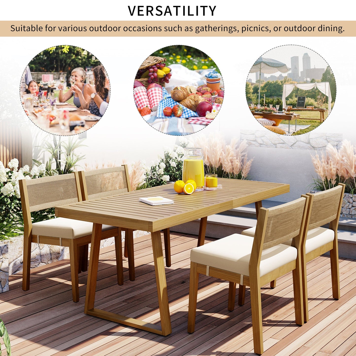 U_Style multi-person outdoor acacia wood dining table and chair set by HouseOfZazla on Tampa Home & Garden Store