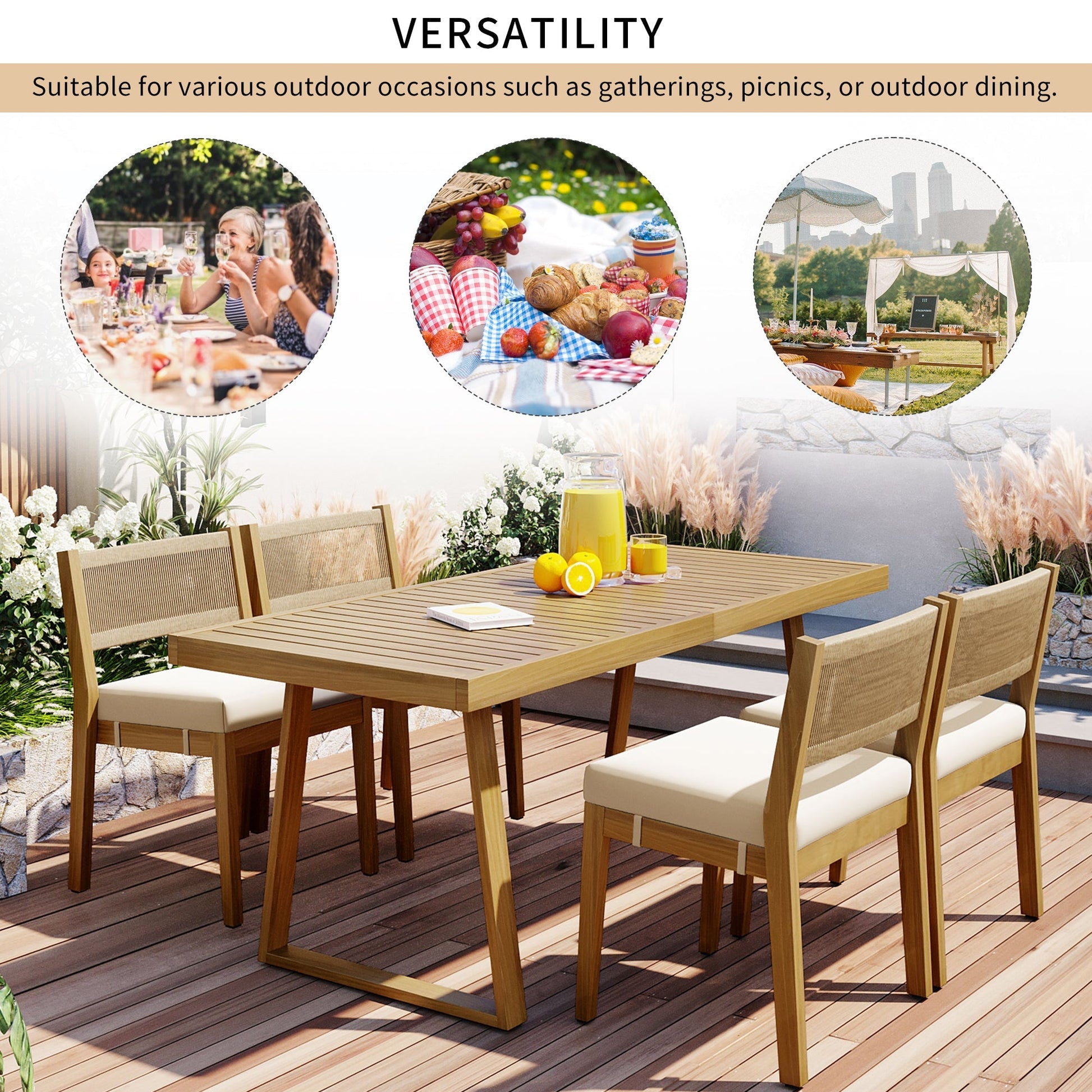 U_Style multi-person outdoor acacia wood dining table and chair set by HouseOfZazla on Tampa Home & Garden Store