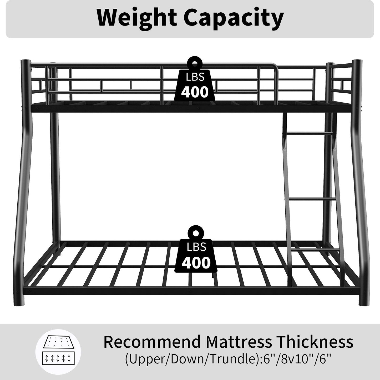 Sturdy Metal Bunk Bed With Ladder and Guardrail