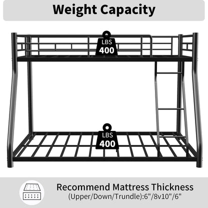 Sturdy Metal Bunk Bed With Ladder and Guardrail