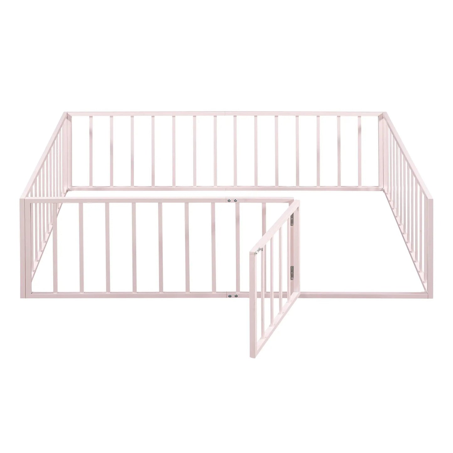 Metal floor bed frame with fence and door, pink metal, Unique Piece Furniture panel bed on Tampa Home & Garden Store