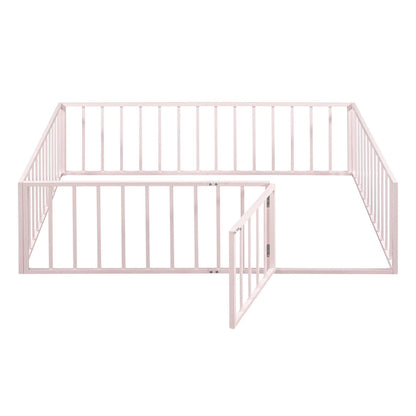 Metal floor bed frame with fence and door, pink metal, Unique Piece Furniture panel bed on Tampa Home & Garden Store