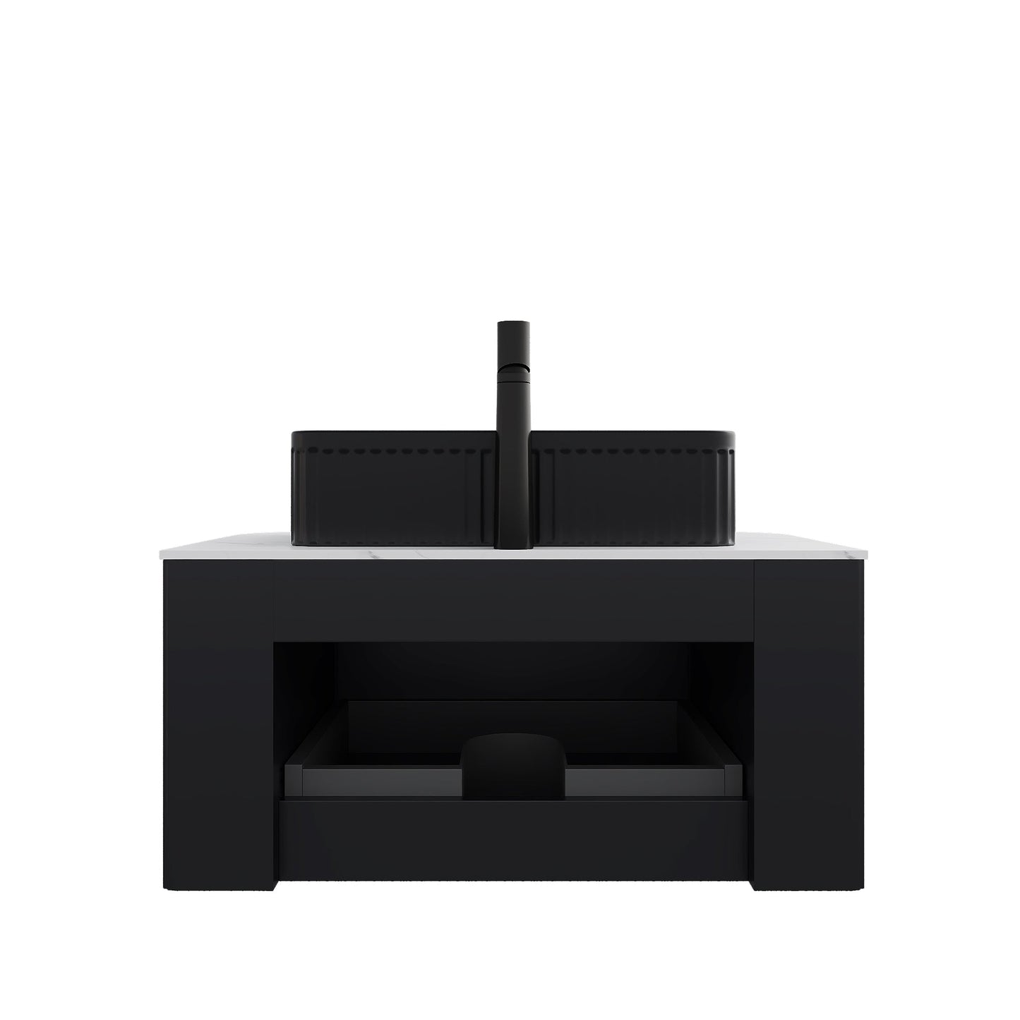 DINA 30in bathroom vanity & sink, black floating storage cabinet with white countertop on Tampa Home & Garden Store
