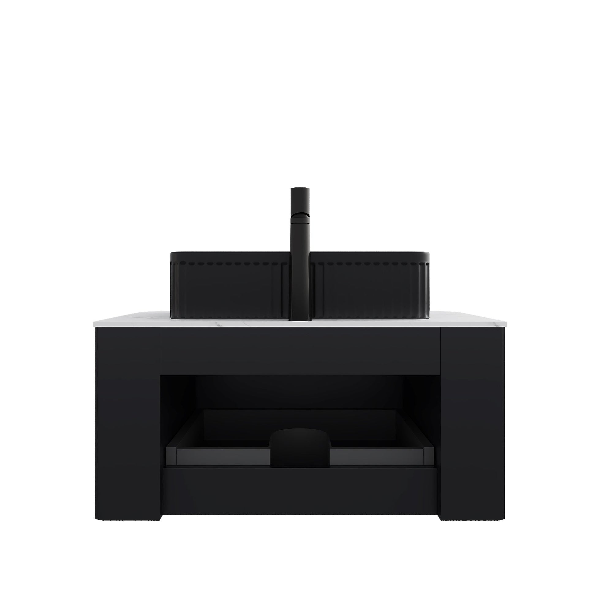 DINA 30in bathroom vanity & sink, black floating storage cabinet with white countertop on Tampa Home & Garden Store
