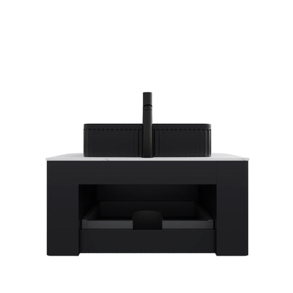 DINA 30in bathroom vanity & sink, black floating storage cabinet with white countertop on Tampa Home & Garden Store