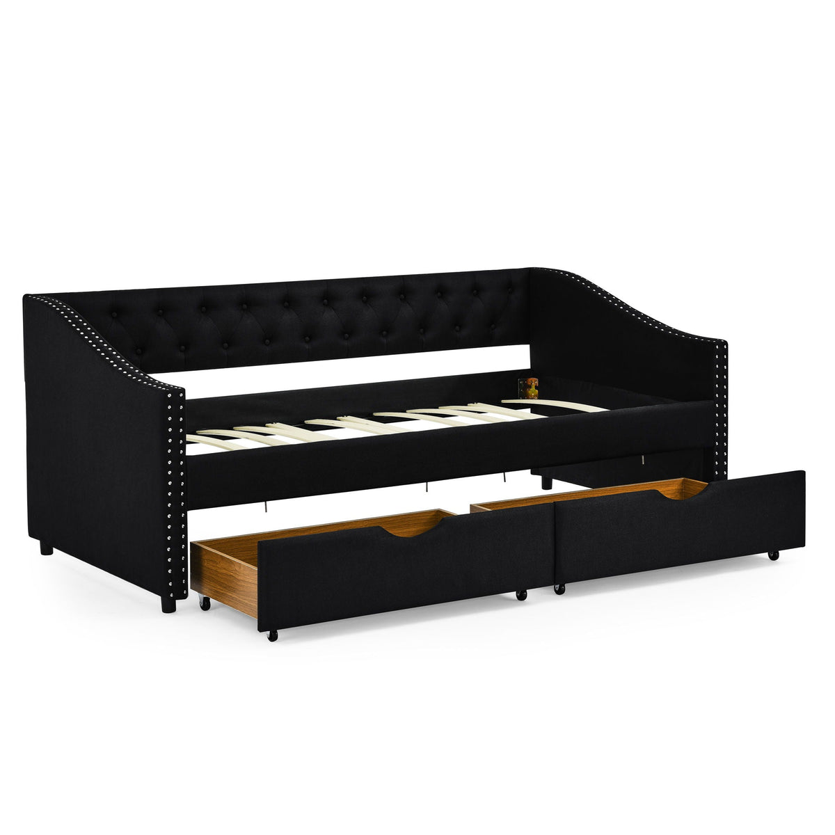 Upholstered Tufted Daybed with Storage Drawers