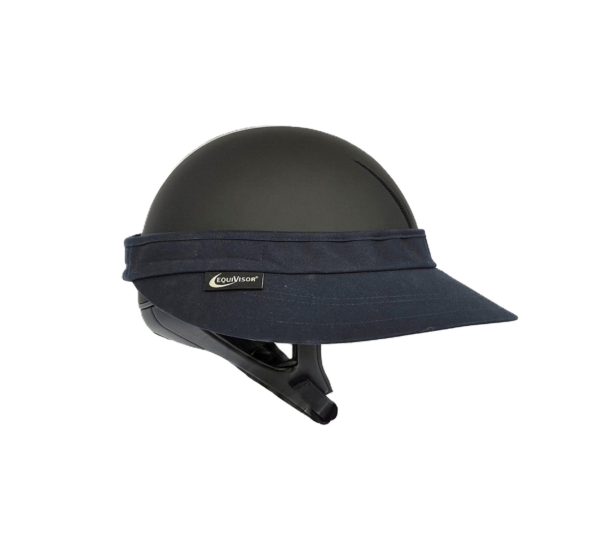 EquiVisor Original Shorty 3 Sun Visor black fabric with navy band and logo tag on Tampa Home & Garden Store