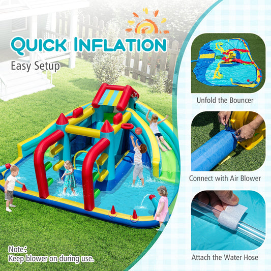 Inflatable Double Water Slide Park with Obstacle Course and 680W Blower - Tampa Home & Garden Store