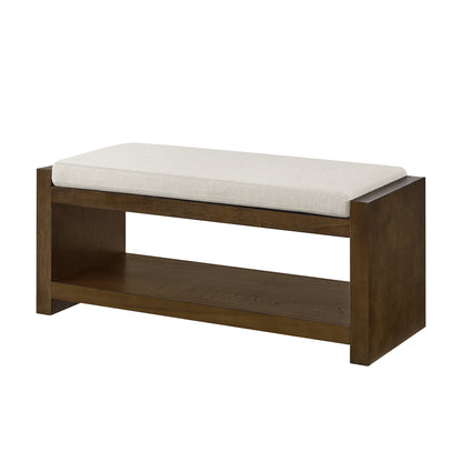 40in Accent Bench with Lower Shelf Shoe Rack by HouseOfZazla dark wood frame, beige cushion on Tampa Home & Garden Store
