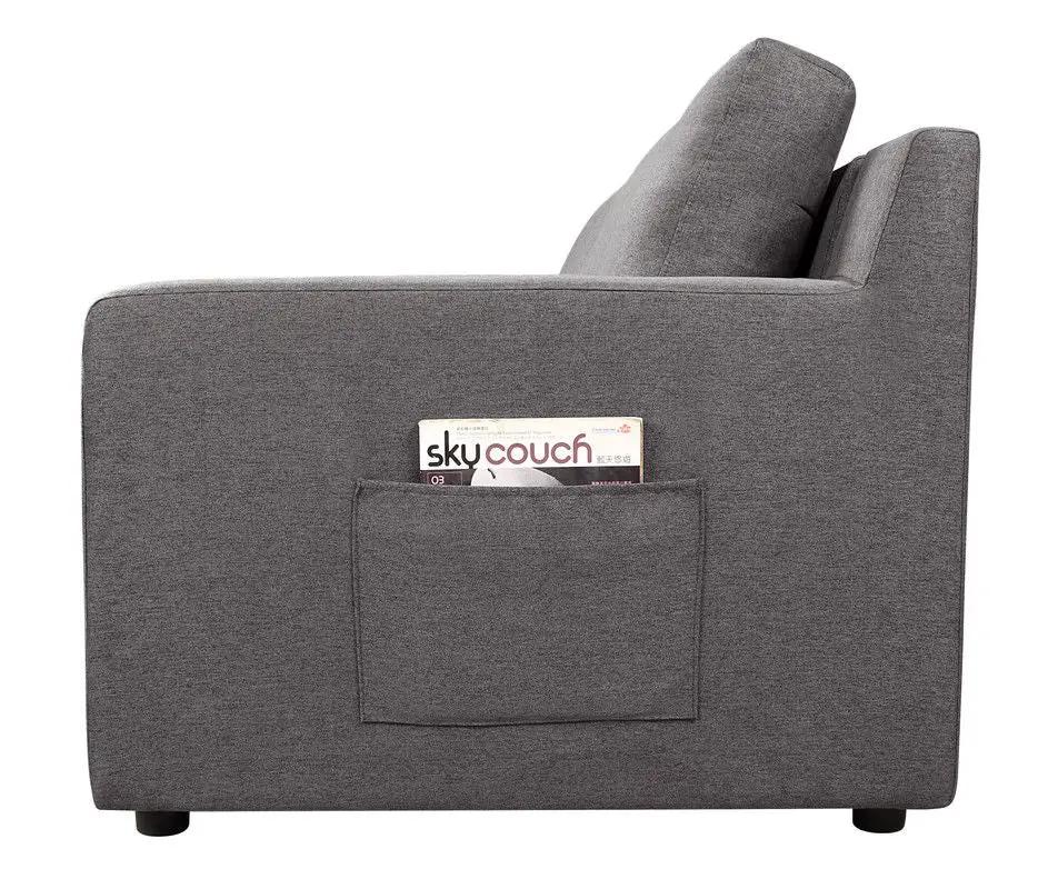 Waylon sectional sofa gray fabric with built-in side pocket and back cushions stationary on Tampa Home & Garden Store