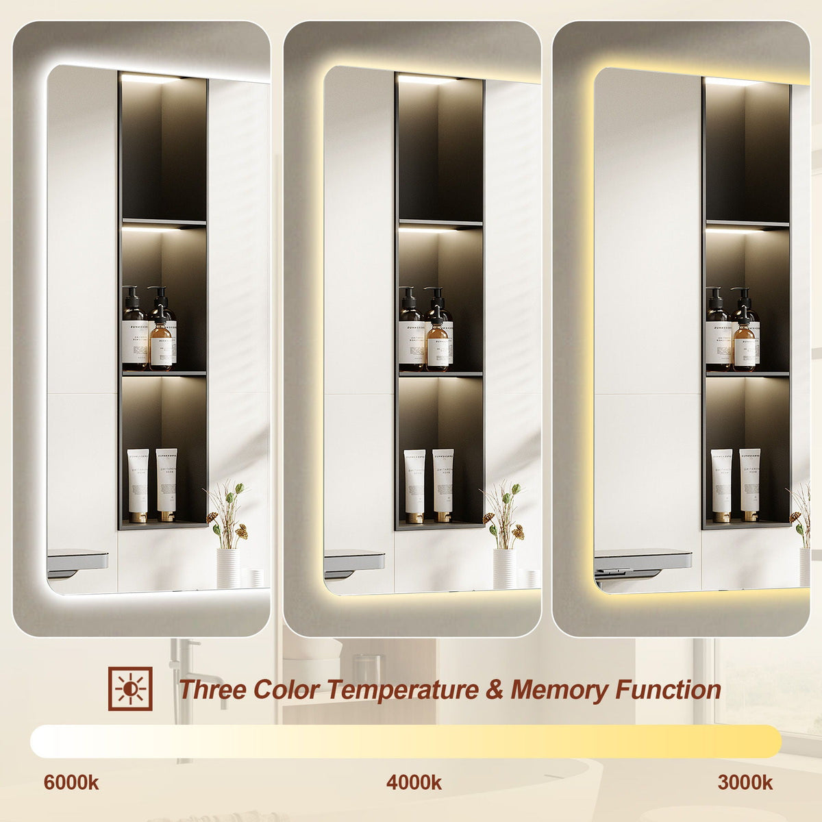 Wall Mounted LED Lighting Mirror with 3-color temp LEDs in silver by HouseOfZazla 3mirror on Tampa Home & Garden Store