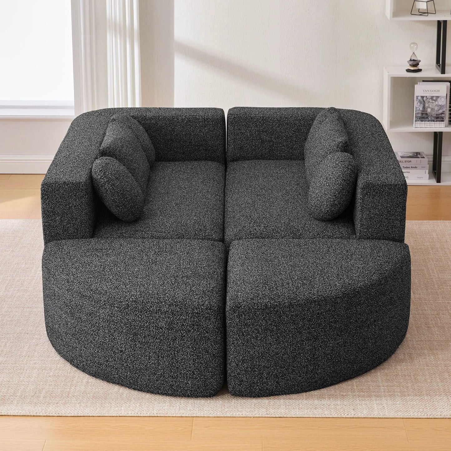 Boneless couch sectional dark speckled fabric, curved design, 2-seat by Unique Piece Furniture on Tampa Home & Garden Store