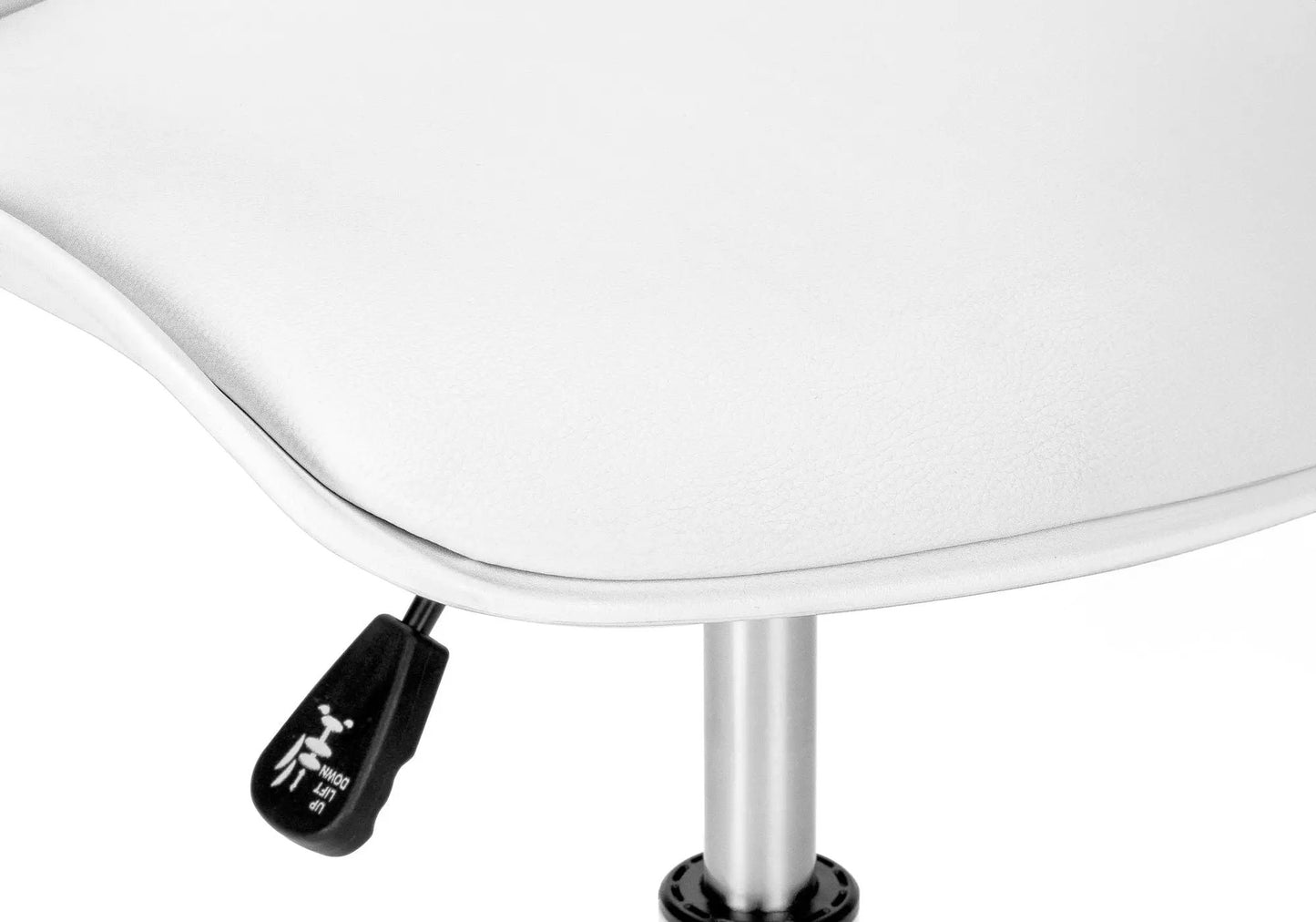 Office chair adjustable height swivel with white padded seat and chrome pedestal on Tampa Home & Garden Store