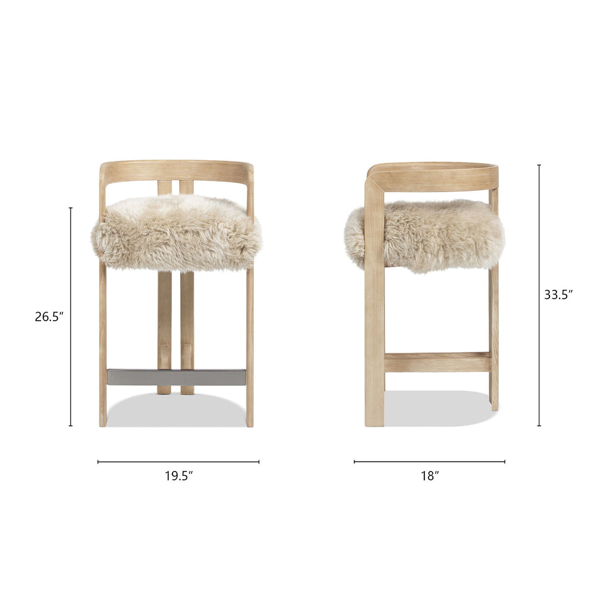 Pair of counter stools with beige sheepskin seats and wooden frames by HouseOfZazla 24–27 in on Tampa Home & Garden Store
