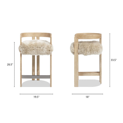 Pair of counter stools with beige sheepskin seats and wooden frames by HouseOfZazla 24–27 in on Tampa Home & Garden Store