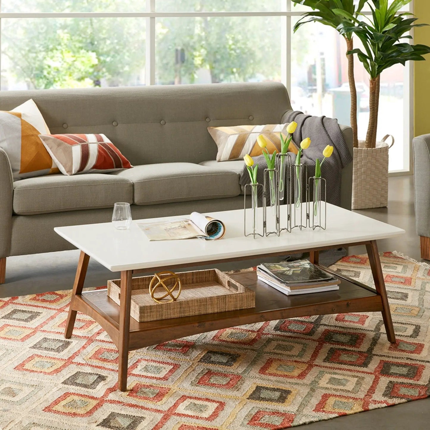 Modern Table With Extra Storage coffee table white top wood legs Unique Piece Furniture on Tampa Home & Garden Store