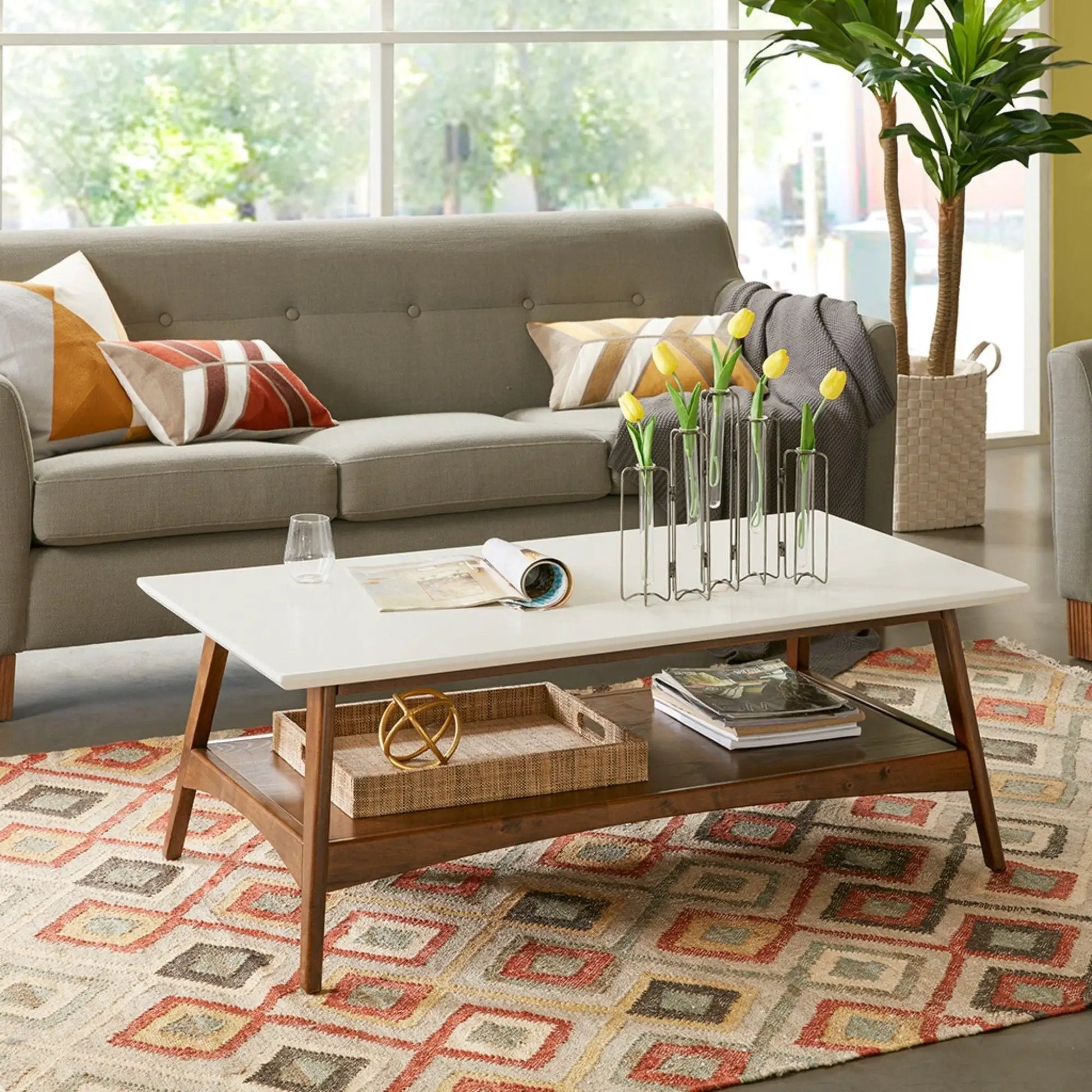 Modern Table With Extra Storage coffee table white top wood legs Unique Piece Furniture on Tampa Home & Garden Store
