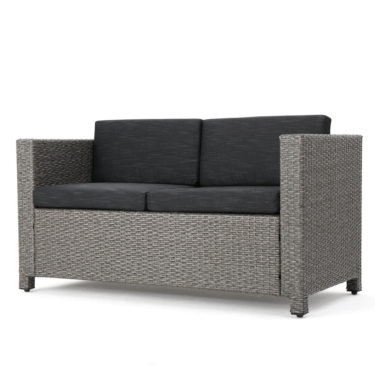 Puerta 4-Piece Outdoor Furniture Set gray wicker with dark cushions by HouseOfZazla on Tampa Home & Garden Store