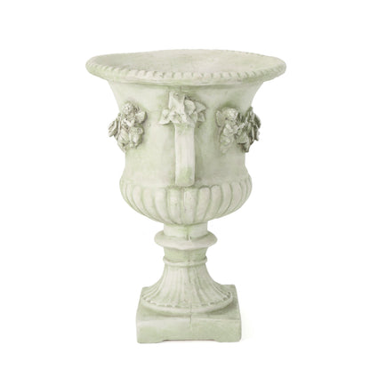 MGO Garden Urn Planter by HouseOfZazla, stone-green urn with rope rim and floral relief on Tampa Home & Garden Store