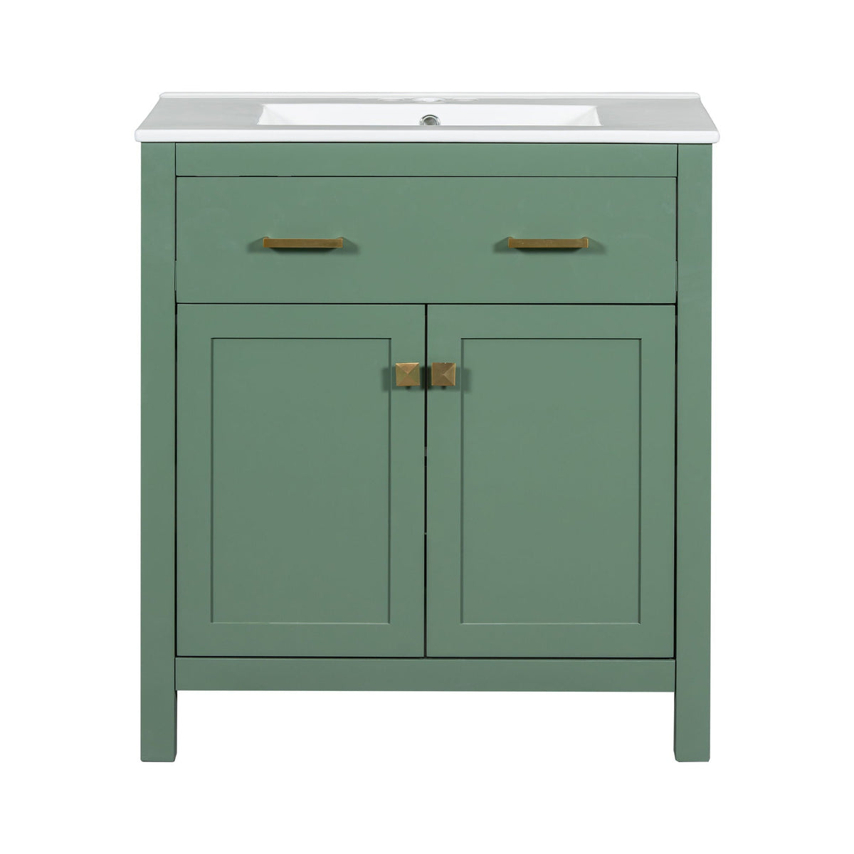 Modern Bathroom Vanity with Ceramic Sink, sage-green cabinet and brass handles by HouseOfZazla on Tampa Home & Garden Store
