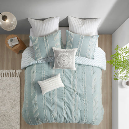 Cotton Jacquard Reversible Aqua and Ivory Set