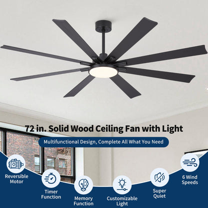 Large Ceiling Fan with Dimmable LED Light, black blades, remote DC motor by HouseOfZazla on Tampa Home & Garden Store