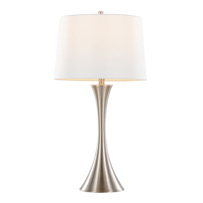 Lenuxe contemporary elegant table lamp with cream fabric shade and brushed metal base on Tampa Home & Garden Store