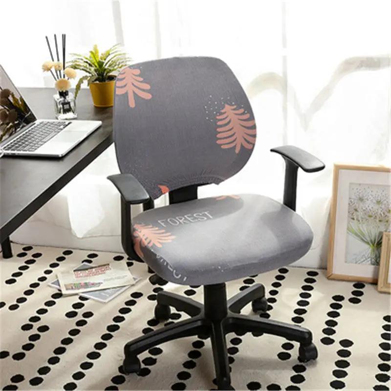 Office computer chair cover in gray fabric with pink leaf pattern by FLIPSTYLEZLLC on Tampa Home & Garden Store