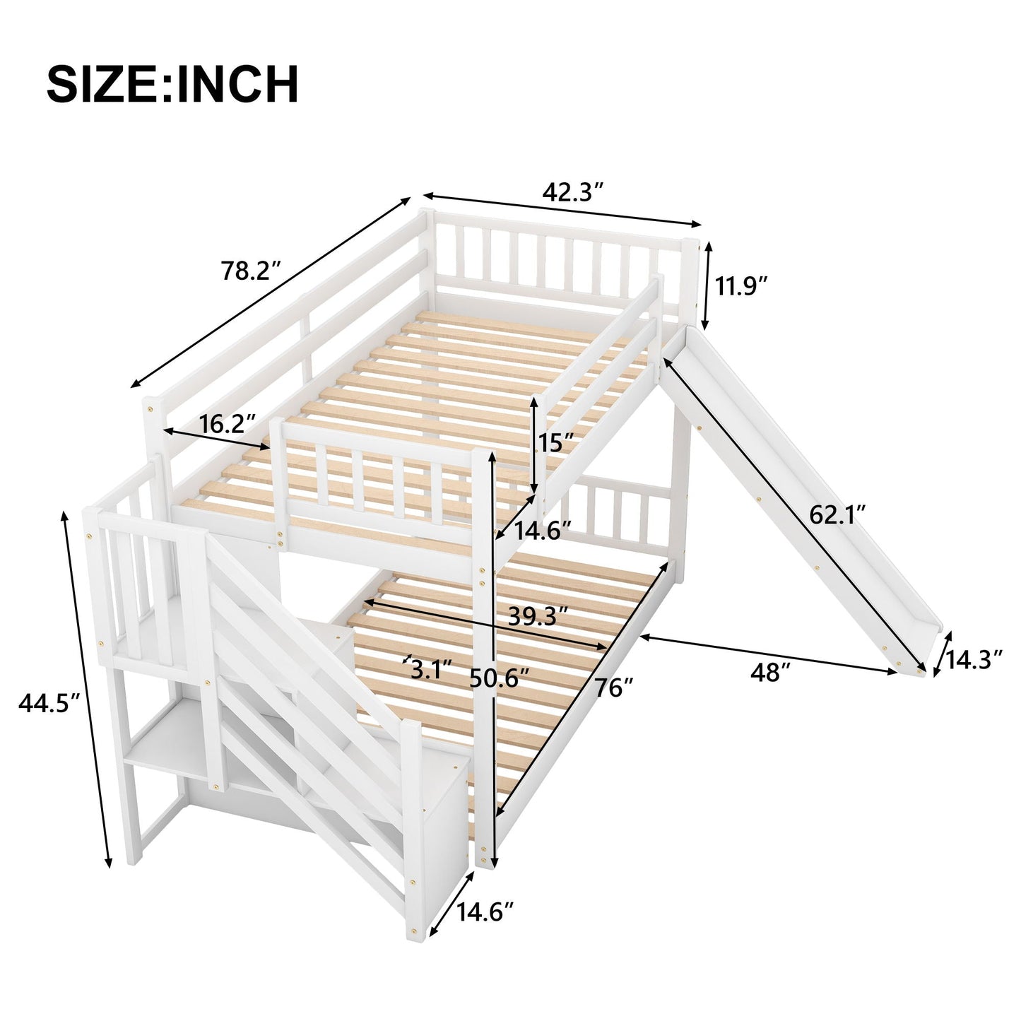 Bunk Bed With Convertible Slide And Stairway white frame with built-in stairs by HouseOfZazla on Tampa Home & Garden Store