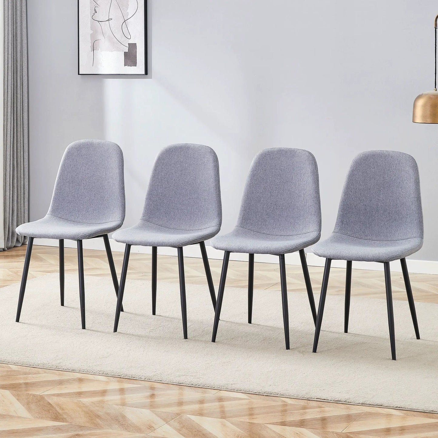 Linen Cotton Dining Chair Set in Light Gray