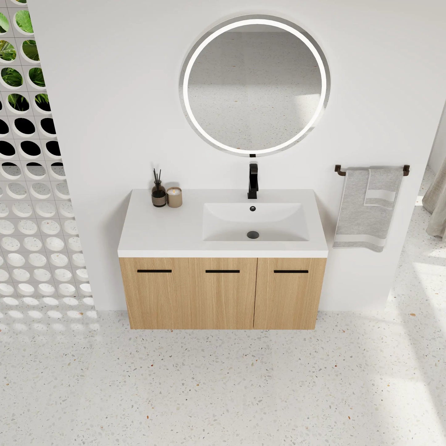 Wall Mounted Floating Vanity with Sink, 3 Doors