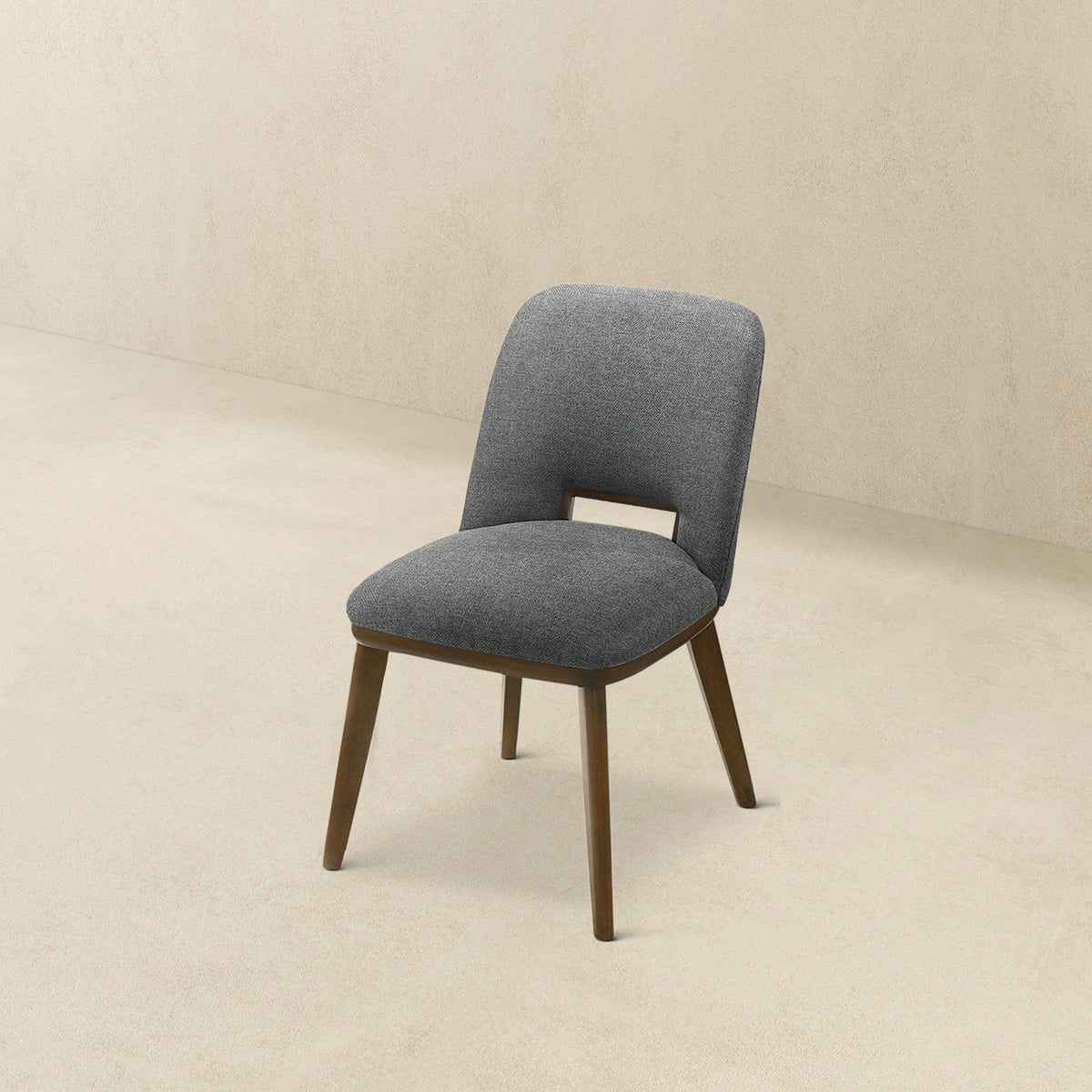 Modern dining chair with gray upholstery and walnut wood base by HouseOfZazla on Tampa Home & Garden Store