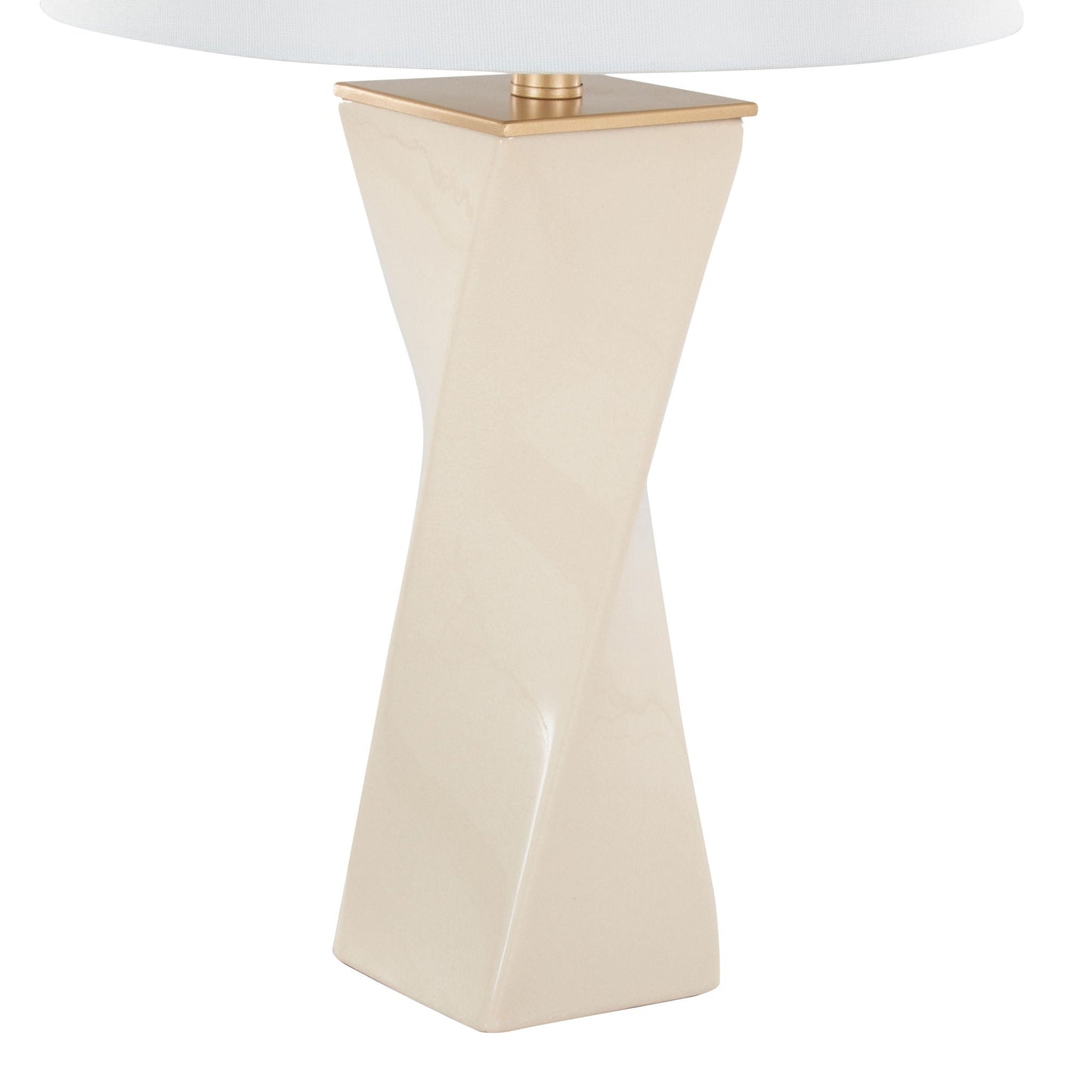Curvo Square Contemporary Table Lamp with cream ceramic base and gold cap on Tampa Home & Garden Store